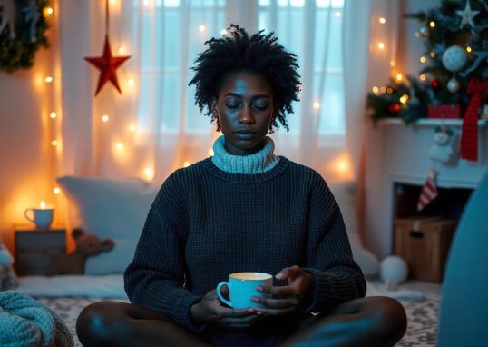 Ragazza meditazione sfondo natale