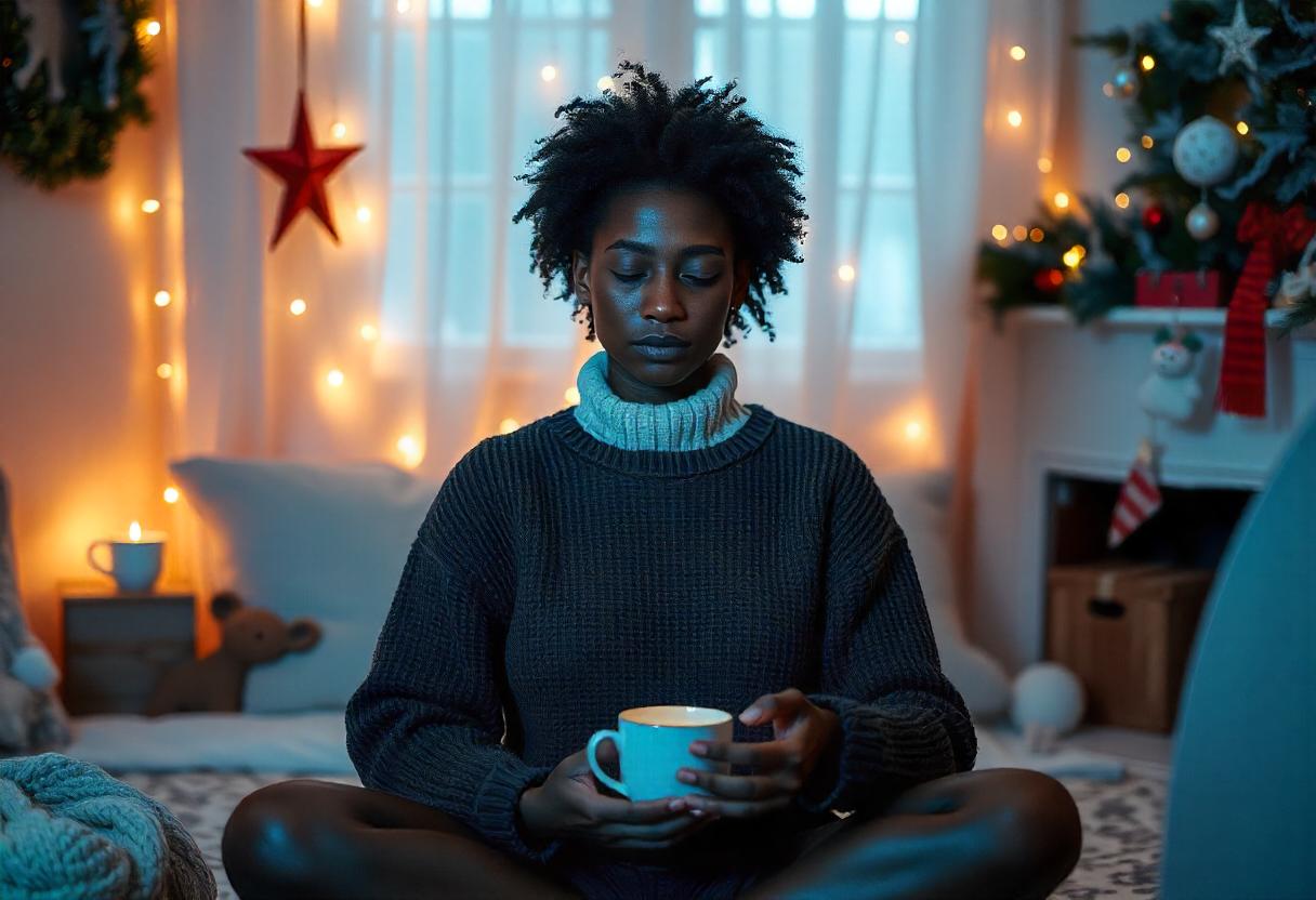 Ragazza meditazione sfondo natale