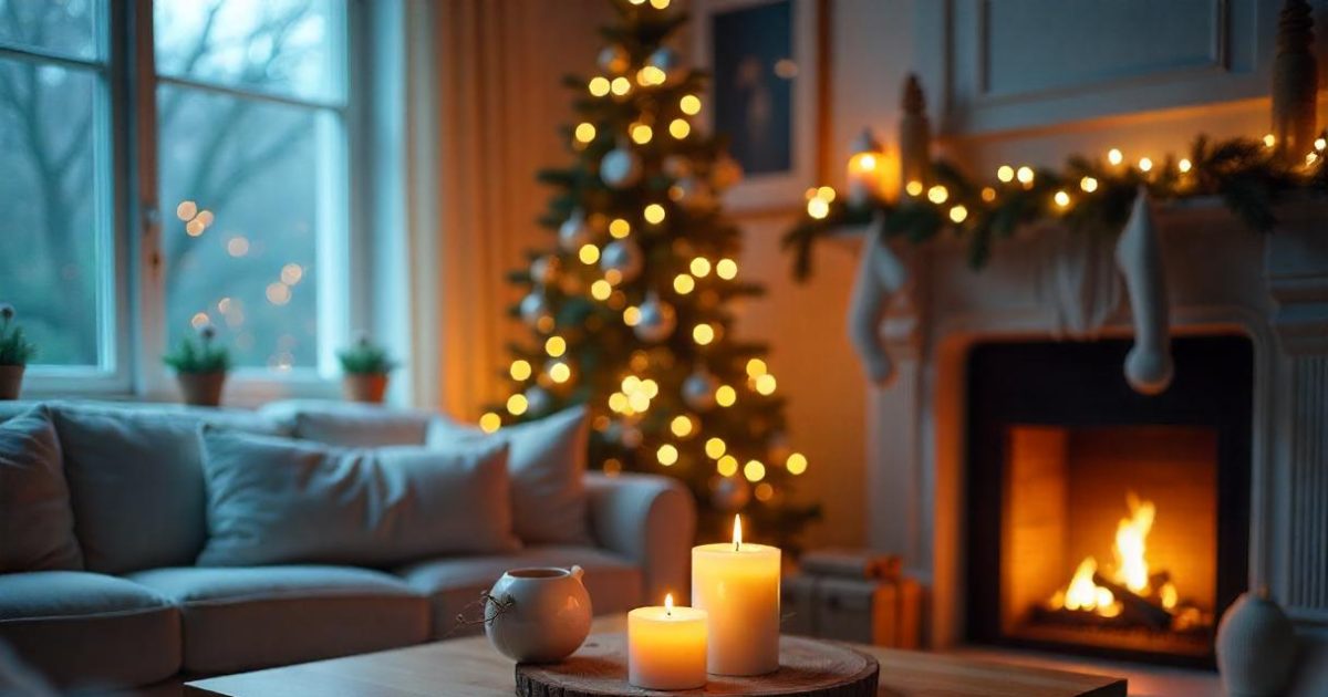 Decorazioni, natale, albero,candele, camino