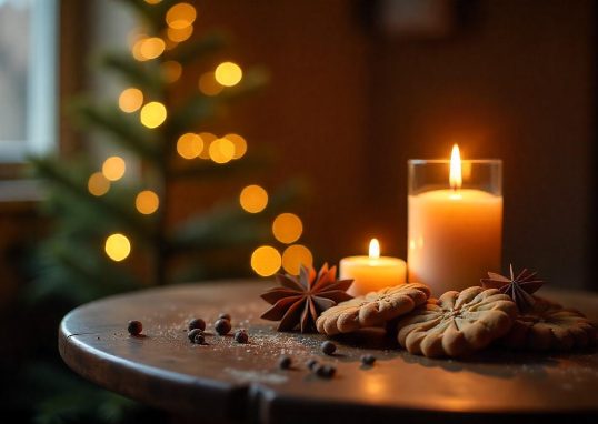 Biscotti, natale, spezie, candele, albero