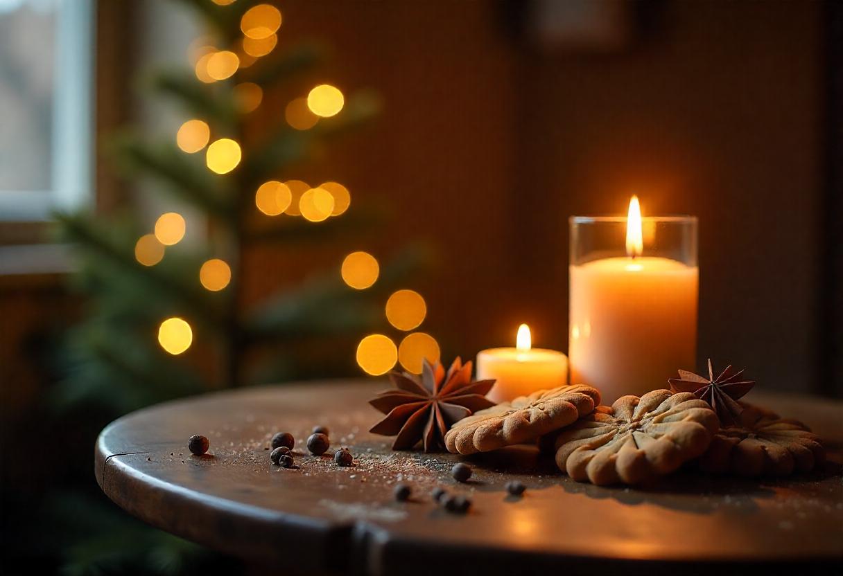 Biscotti, natale, spezie, candele, albero