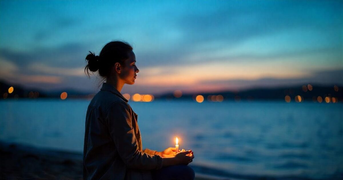 Candela, meditazione,mare,tramonto