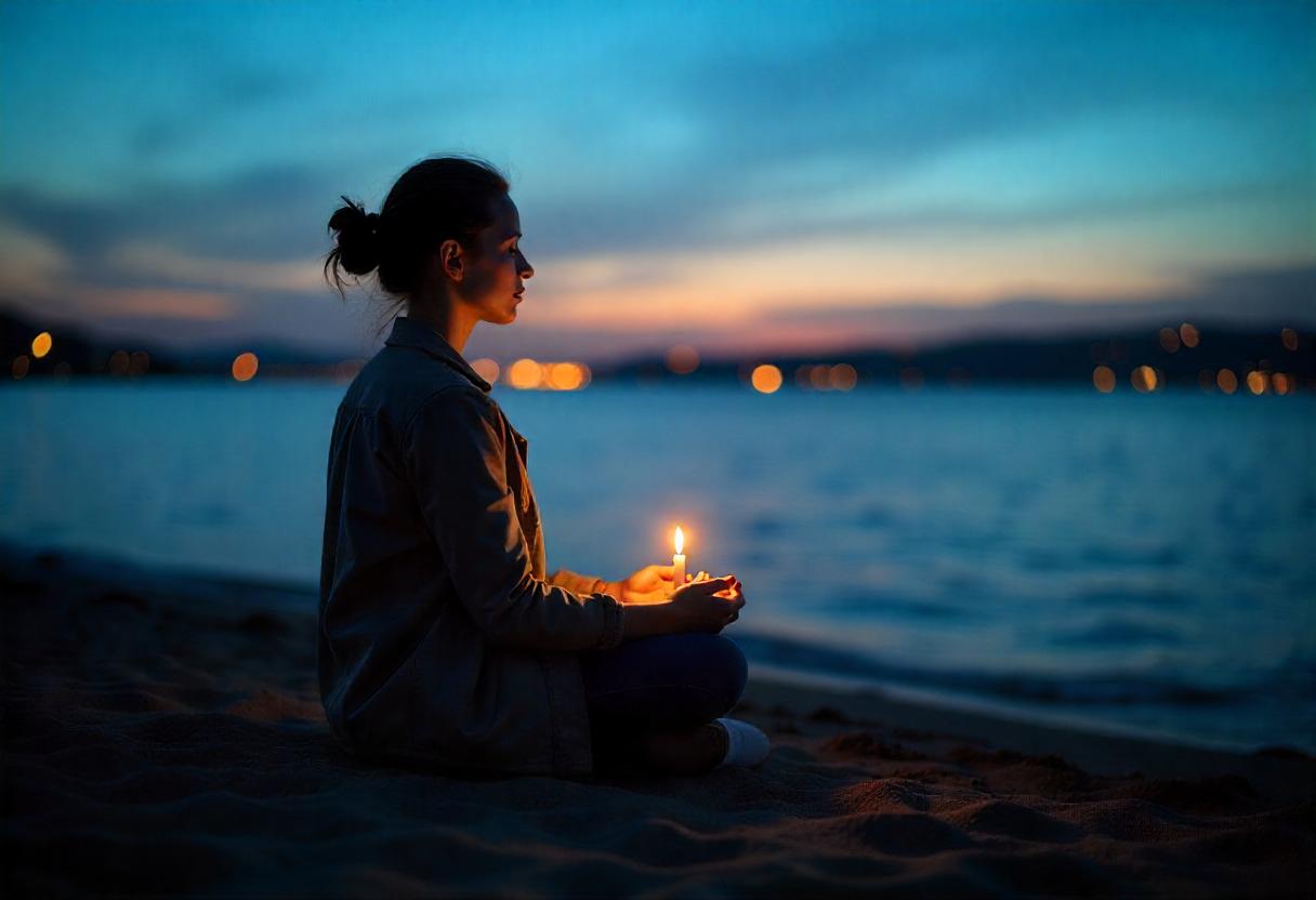 Candela, meditazione,mare,tramonto